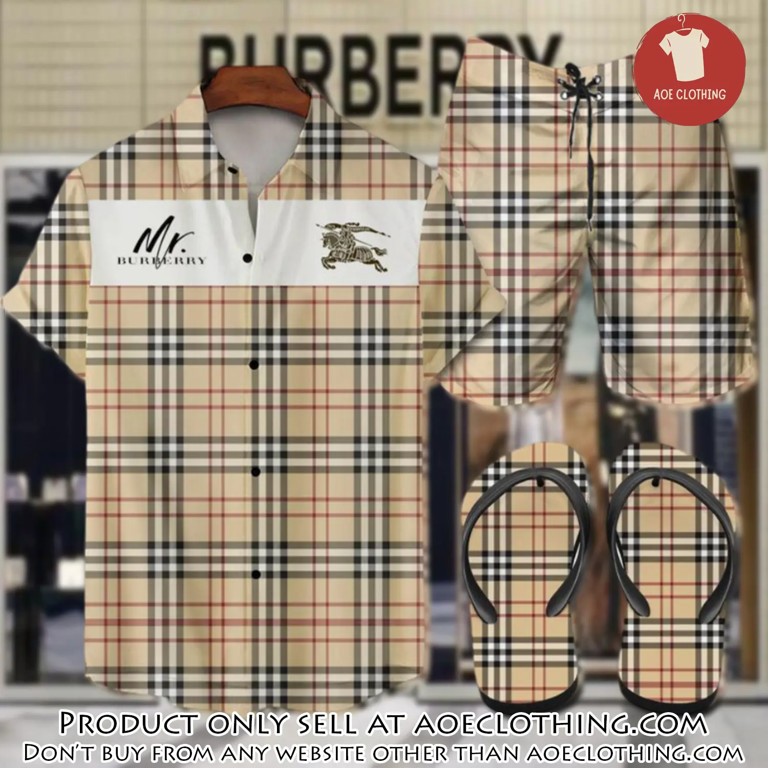 Burberry flip flops and combo hawaii shirt shorts luxury brand summer outfit hsf218 aoe1924662